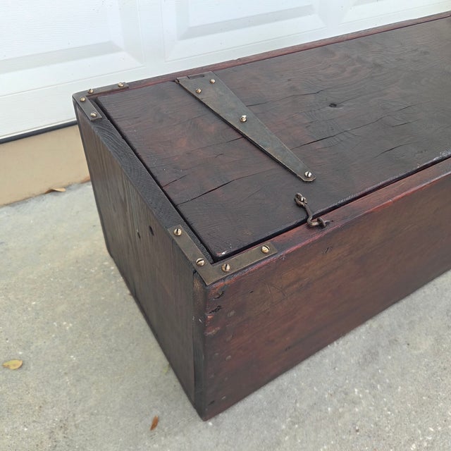Exceptional antique blanket chest handcrafted from highly figured old-growth curly pine and fitted with hand-forged iron...