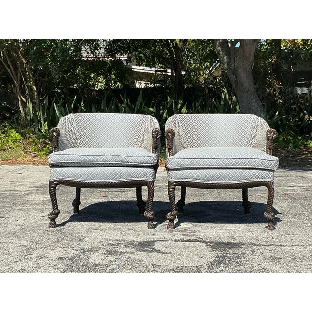 Traditional Vintage Regency Rope and Knot Lounge Chairs - A Pair For Sale - Image 3 of 8
