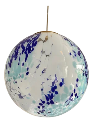 White and Blue Spots Sphere Pendant Light in Murano Glass by Simoeng