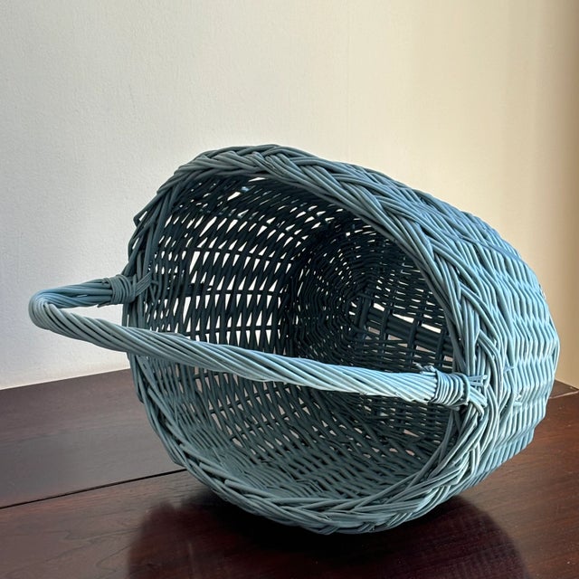 Wood Vintage Cornflower Blue Market Basket For Sale - Image 7 of 11