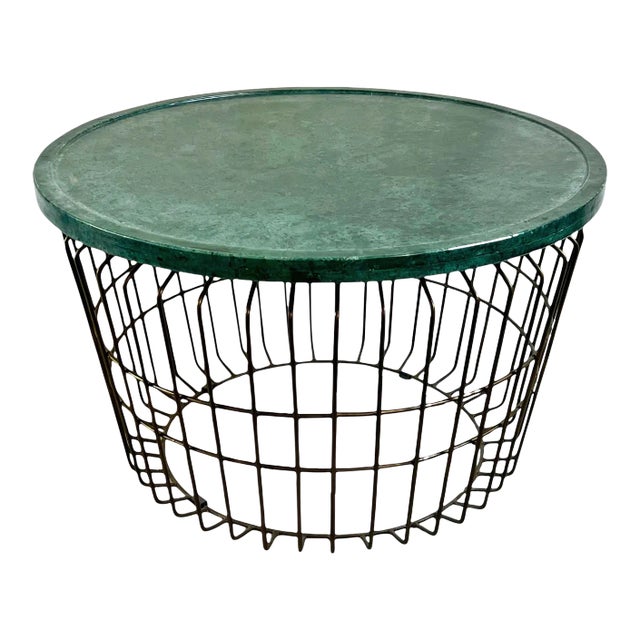 Green Stone Wire Base Coffee Table For Sale