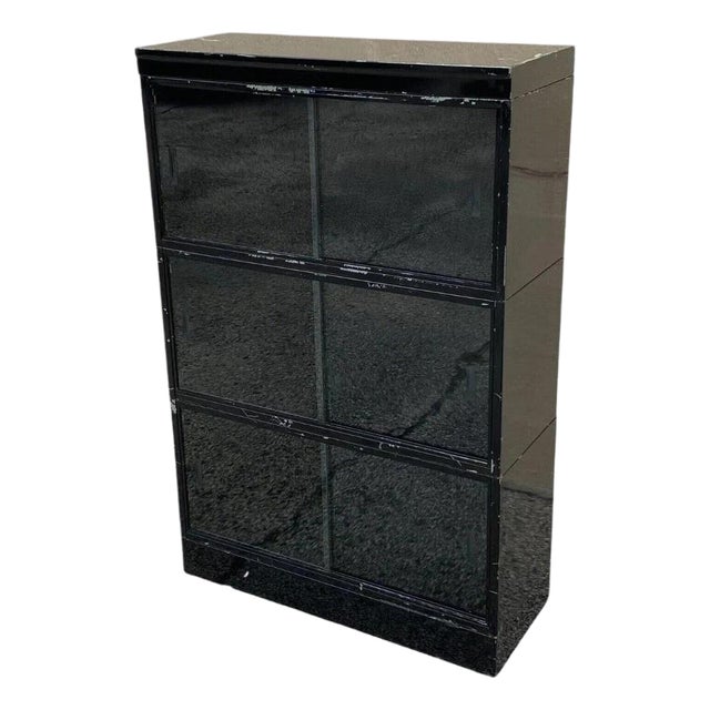Late 20th Century Globe Wernicke Steel Metal Glass Sliding Door 3 Section Stacking Bookcase For Sale
