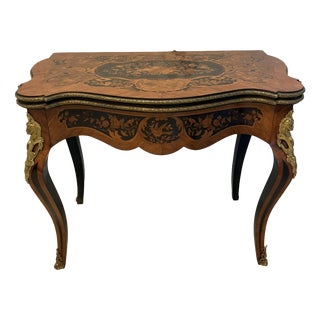 Antique French Louis XV Style Kingwood Marquetry Card or Console Table, 1860s For Sale