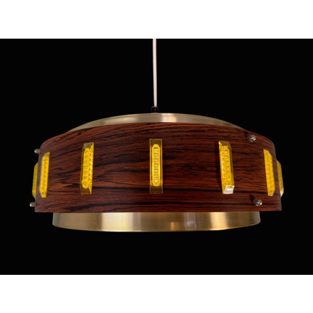 Mid-Century Danish Pendant Light with Rosewood Finish, 1960s, in Very Good conditions. Designed 1960 to 1969 European Plug...
