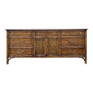 1970s Drexel Malay Collection Boho Chic or Hollywood Regency Faux Bamboo Lowboy Door Dresser For Sale