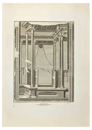 Francesco Lavega, Temple from Antiquities of Herculaneum, Etching, 18th Century