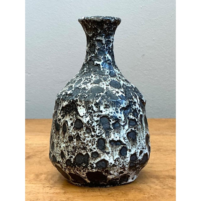 Mid-Century Modern Vintage Black and White Textured Ceramic Vase For Sale - Image 3 of 14