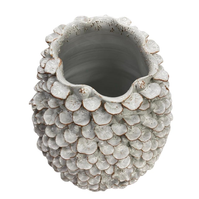 Vintage Italian Hand-Crafted White Ceramic Petal Texture Statement Vase For Sale In West Palm - Image 6 of 12
