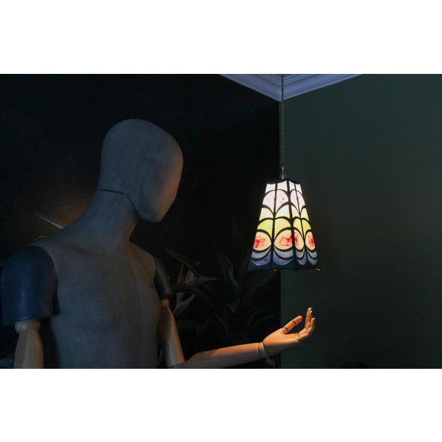 Mid-Century Blue, Yellow and Red Stained Glass Pendant Light, 1970s For Sale - Image 4 of 18