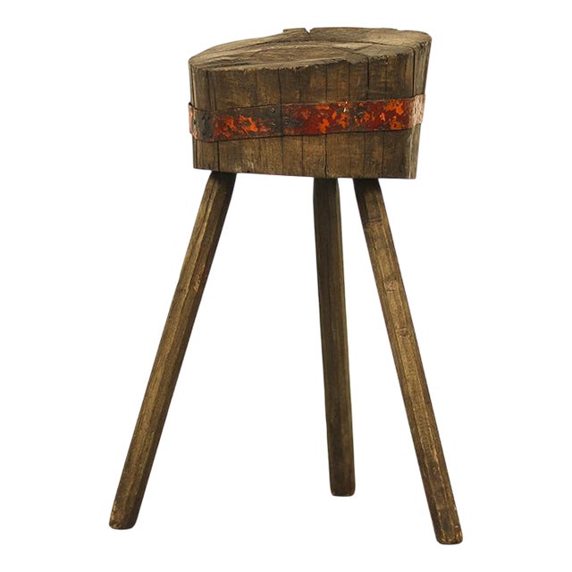 Primitive Wabi Sabi Rustic Farmhouse Chopping Block / Side Table For Sale