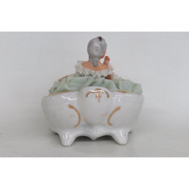 Rococo Sandizell Dresden Germany Miniature Lace Porcelain Seated Lady Figurine 5066b For Sale - Image 3 of 14