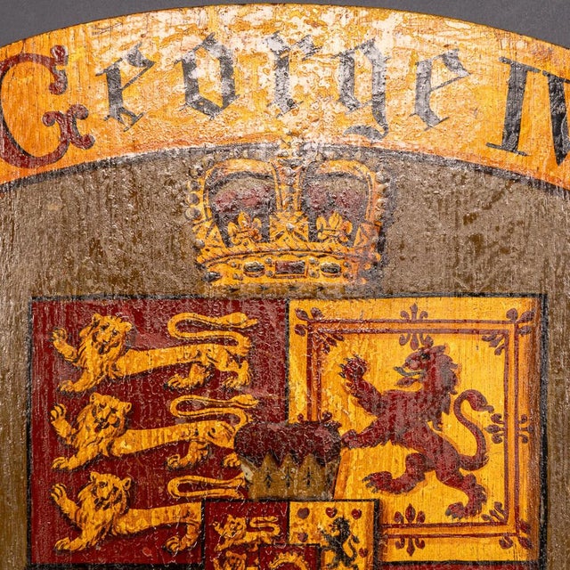 Wood Antique English Hand-Painted King George II and King George IV Heraldic Shields, 18th Century, Set of 2 For Sale - Image 7 of 17