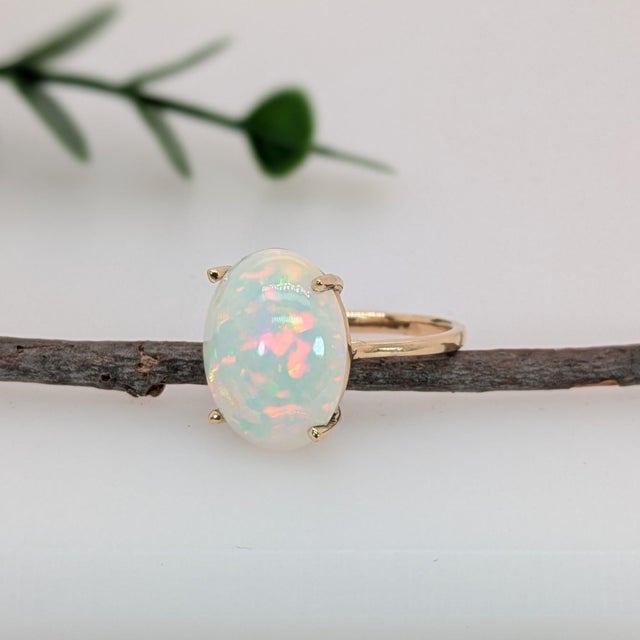 2020s Classic Natural Opal Solitaire Ring: Solid 14k Gold, Oval 14×11mm - Fine Jewelry, Size 6.75 For Sale - Image 5 of 7