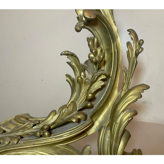 Brass Pair of Antique 19th Century Ornate Rococo Gilt Bronze Fireplace Andirons Brass For Sale - Image 8 of 15