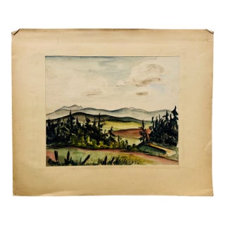 Henry Emil Salloch Original Watercolor on Paper Mountain Valley Meadow With Conifers, 1935. For Sale