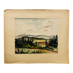 Henry Emil Salloch Original Watercolor on Paper Mountain Valley Meadow With Conifers, 1935.