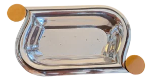 Art Deco Silver-Plated Pastry Bowl with Yellow-Brown Bakelite Handles, 1930s