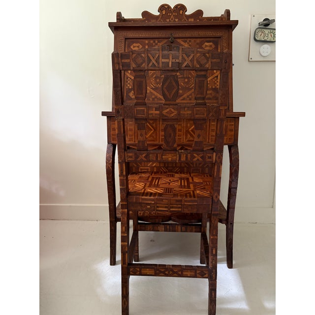 Antique, fully inlaid marquetry secretary desk with matching chair and interior box. Stunning and rare display of American...