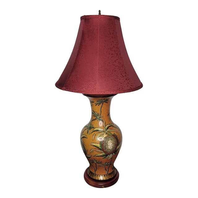 Late 20th Century Palm Beach Regency Style Pineapple and Palm Tree Table Lamp For Sale