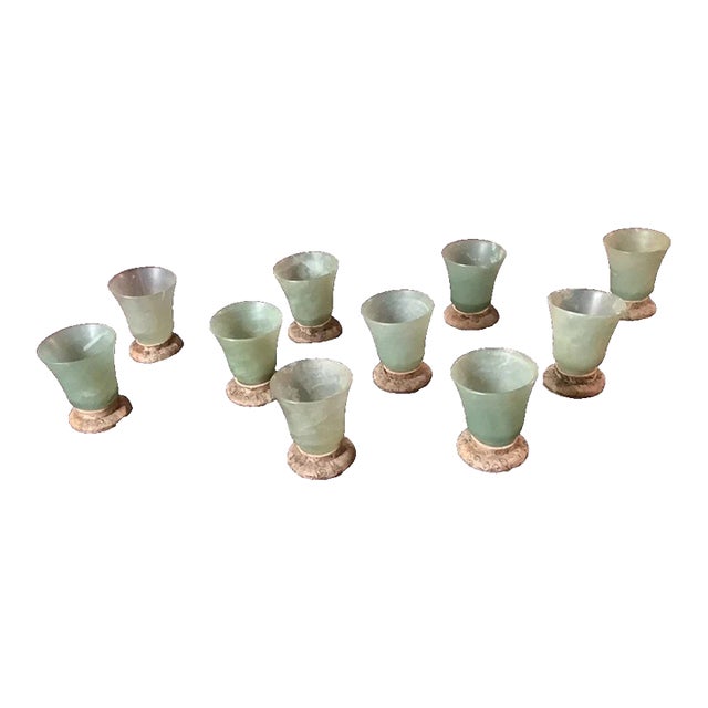 1920s Chinese Jade Cups, Marked - Set of Ten For Sale