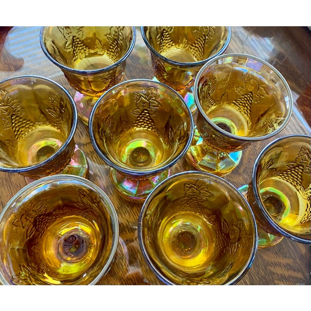 Gold Vintage Indiana Glass Harvest Grape Marigold Iridescent Pitcher and 8 Goblets - 9 pcs For Sale - Image 8 of 8