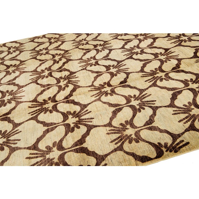 2010s Handmade Paki Peshawar Wool Rug With Allover Design in Brown For Sale - Image 5 of 10