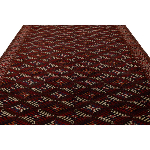 Textile Antique Turkmen Yamoud Wool Rug With Diamond Lattice and Eagle Motif Borders For Sale - Image 7 of 12