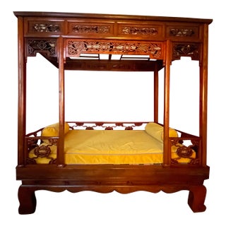 Antique Chinese Qing Dynasty JuMu Rosewood Six-Post Canopy Bed For Sale