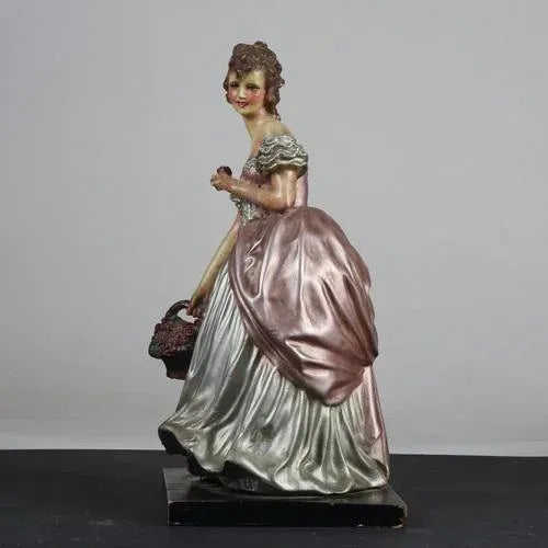 Woman Girl with Basket of Flowers Ceramic Cacciapuoti Sculpture For Sale - Image 3 of 9