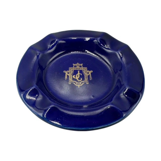 Blue Vintage Jonathan Club Los Angeles Cobalt Blue Ashtray Dish For Sale - Image 8 of 12