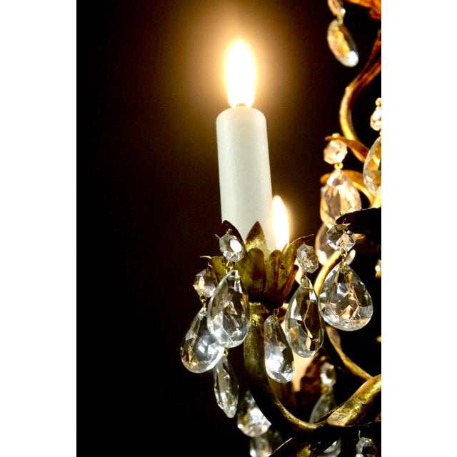 Vintage French Goldleave Chandelier in Wrought Iron, 1950s For Sale - Image 4 of 6