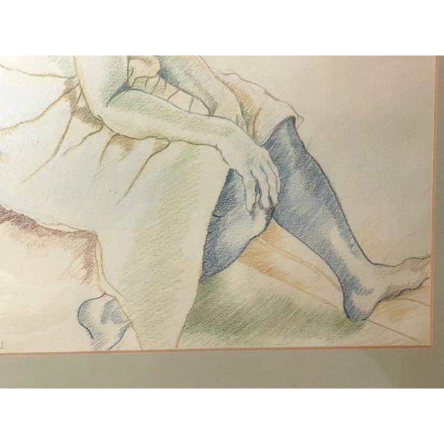 Vintage 1971 Original Leslie Bowen Nude Lady Woman Pencil Crayon Drawing Sketch For Sale - Image 4 of 14