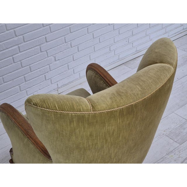 Brown Danish Armchair in Furniture Velour and Oak, 1960s For Sale - Image 8 of 18