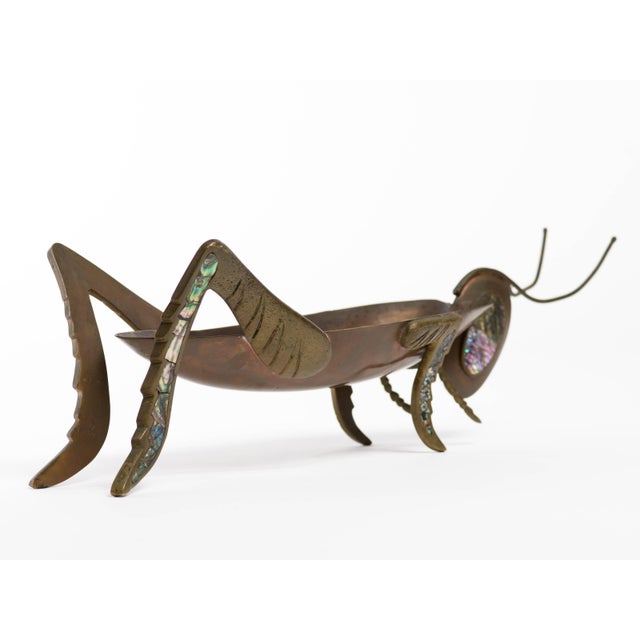Bronze Mexican Copper Brass and Abalone Grasshopper Centerpiece Sculpture For Sale - Image 8 of 11