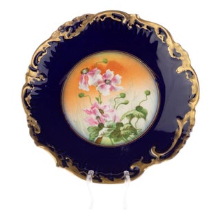 Antique French Cobalt Porcelain Plate from Limoges For Sale