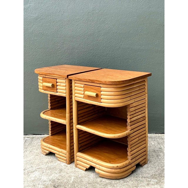 Tan Vintage Stacked Rattan Nightstands After Frankl For Sale - Image 8 of 18