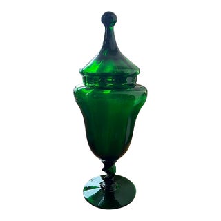 Vintage Green Empoli Glass Apothecary Jar Circus Tent Italian Italy 1960s For Sale
