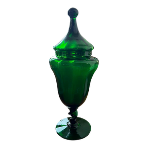 Vintage Green Empoli Glass Apothecary Jar Circus Tent Italian Italy 1960s