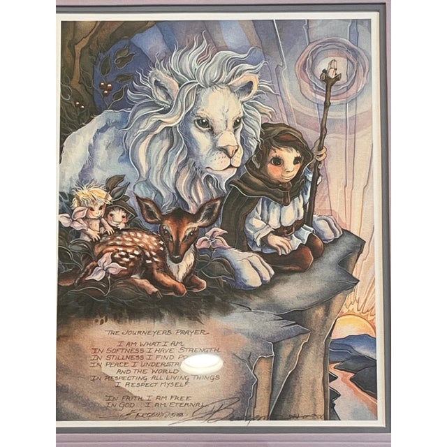 Vintage 1988 signed framed fantasy art print titled "The Journeyers Prayer" by Pacific Northwest artist Jody Bergsma....