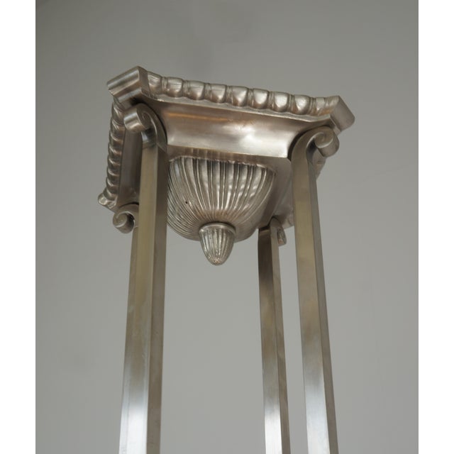 Gray Hettier & Vincent French Art Deco Chandelier 1930s - Geometric Glass & Nickeled Bronze For Sale - Image 8 of 13