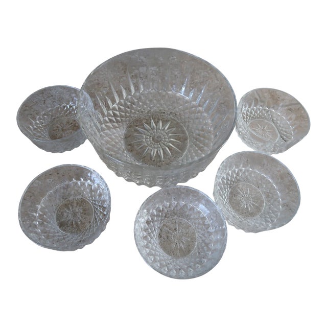 Vintage Salad Bowl Set Cavalier Arcoroc by j.g Durand 6 Piece Salad Set . Made in France For Sale