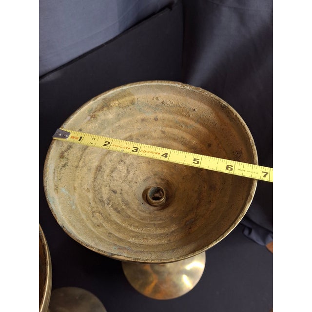 Monumental 19" Antique Brass Synagogue Shabbat Candlesticks - 19th Century For Sale - Image 4 of 13
