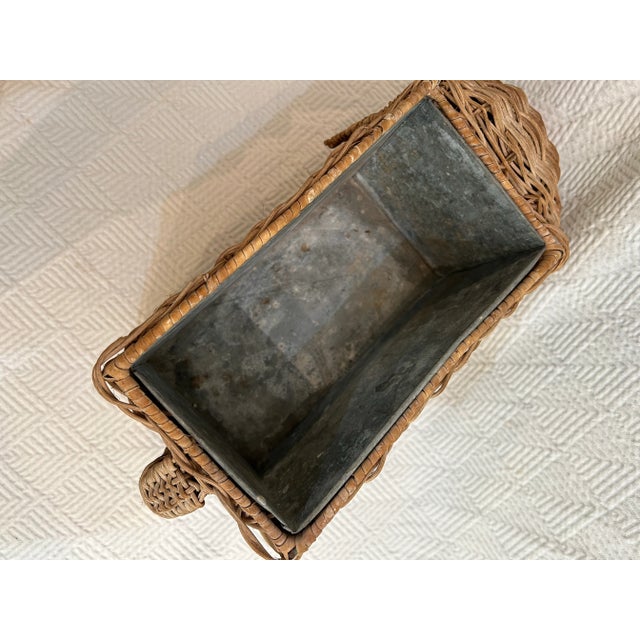 Khaki 1970’s Wicker Elephant Planter With Galvanized Liner For Sale - Image 8 of 8