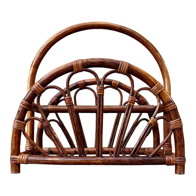 Mid Century Modern Rattan Bamboo Magazine Rack in the Style of Franco Albini For Sale