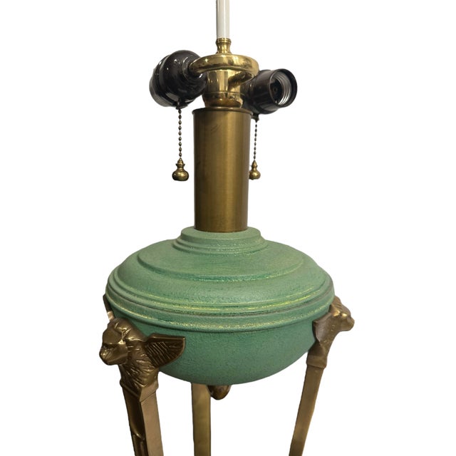 Mid 20th Century Vintage French Empire Style Mint Green and Brass Table Lamp For Sale - Image 5 of 12