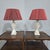 A very good pair of white marble table lamps, rewired and in very good overall condition. 14" high 4" square UK Plug (up...
