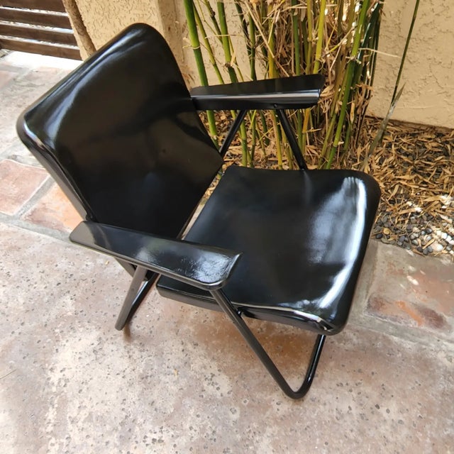 Black Vintage Three Russel Wright Patio Folding Chairs For Sale - Image 8 of 9