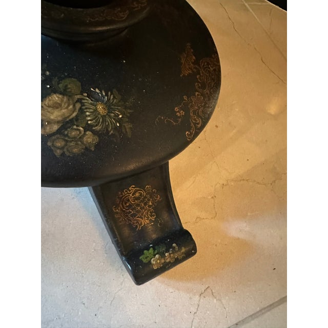 Black Victorian Antique Decoupage Pedestal Table – Hand-Painted Elegance With Floral Motif For Sale - Image 8 of 14