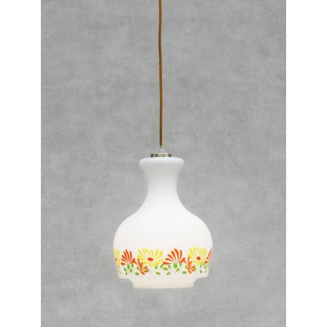 Mid-Century Modern French Opaline Glass Flower Pendant Light, 1970 For Sale - Image 3 of 10