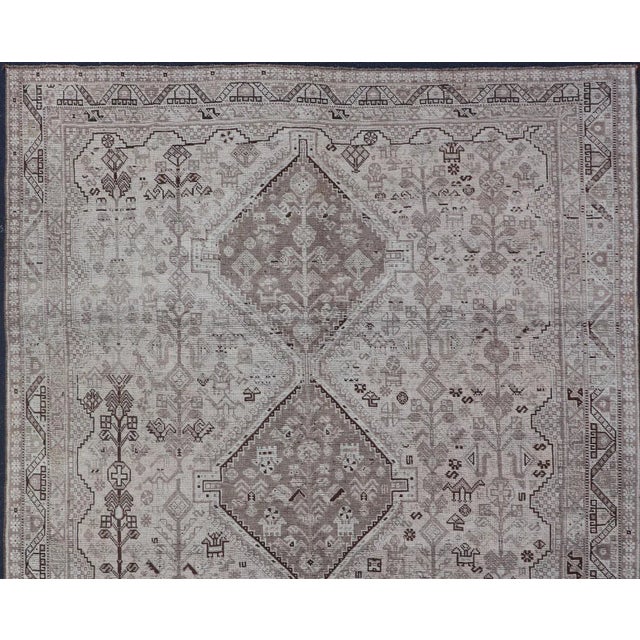 Brown Early 20th Century Hand Knotted Antique Persian Shiraz Rug With Tribal Geometric Medallions For Sale - Image 8 of 13